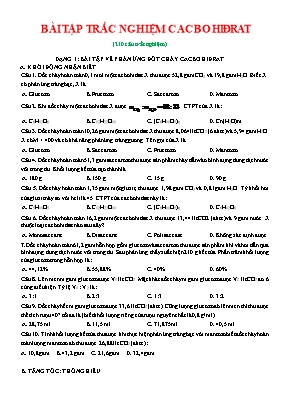 210 Câu trắc nghiệm Hóa học 12 - Cacbonhidrat theo từng mức độ (Có đáp án)